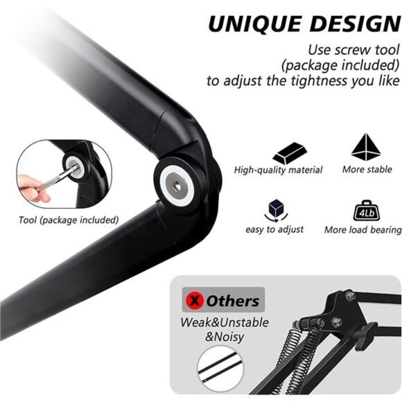 Mic Stand Boom Arm - Compatible with HyperX QuadCast, 360° Rotation Mic Stand - Picture 3 of 7